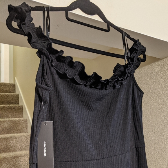 NWT Lulu's Black Ribbed Off-the-Shoulder Dress - Picture 6 of 6